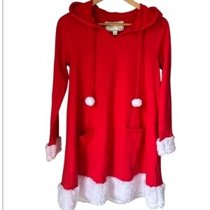 Santa Dress White fleece Trim red hoodie long sleeve medium NEW Christmas